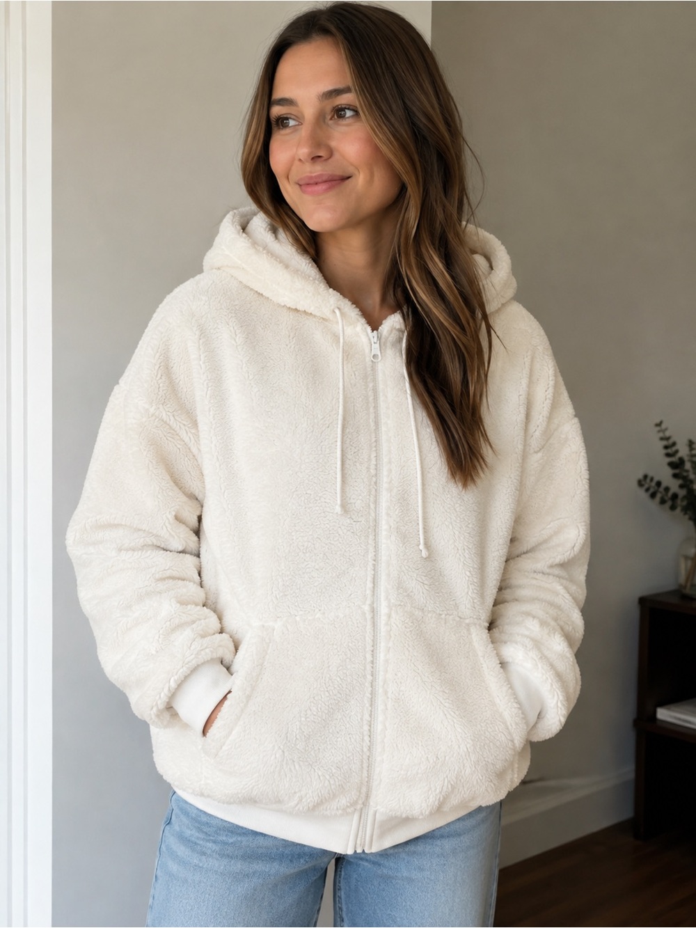 Aeropostal Winter White Teddy Hoodie Size S